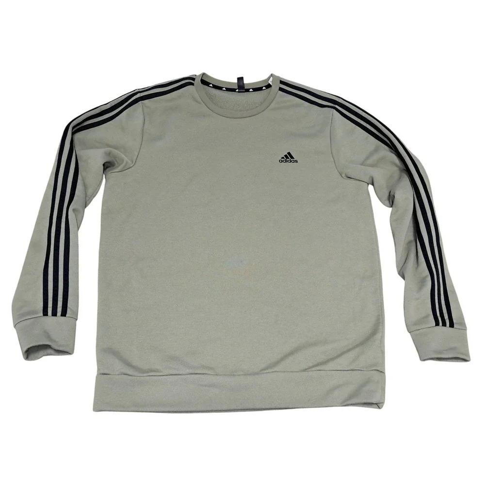 Adidas Primegreen Mens Large Olive Green 3-Stripe Crewneck Sweatshirt Pullover